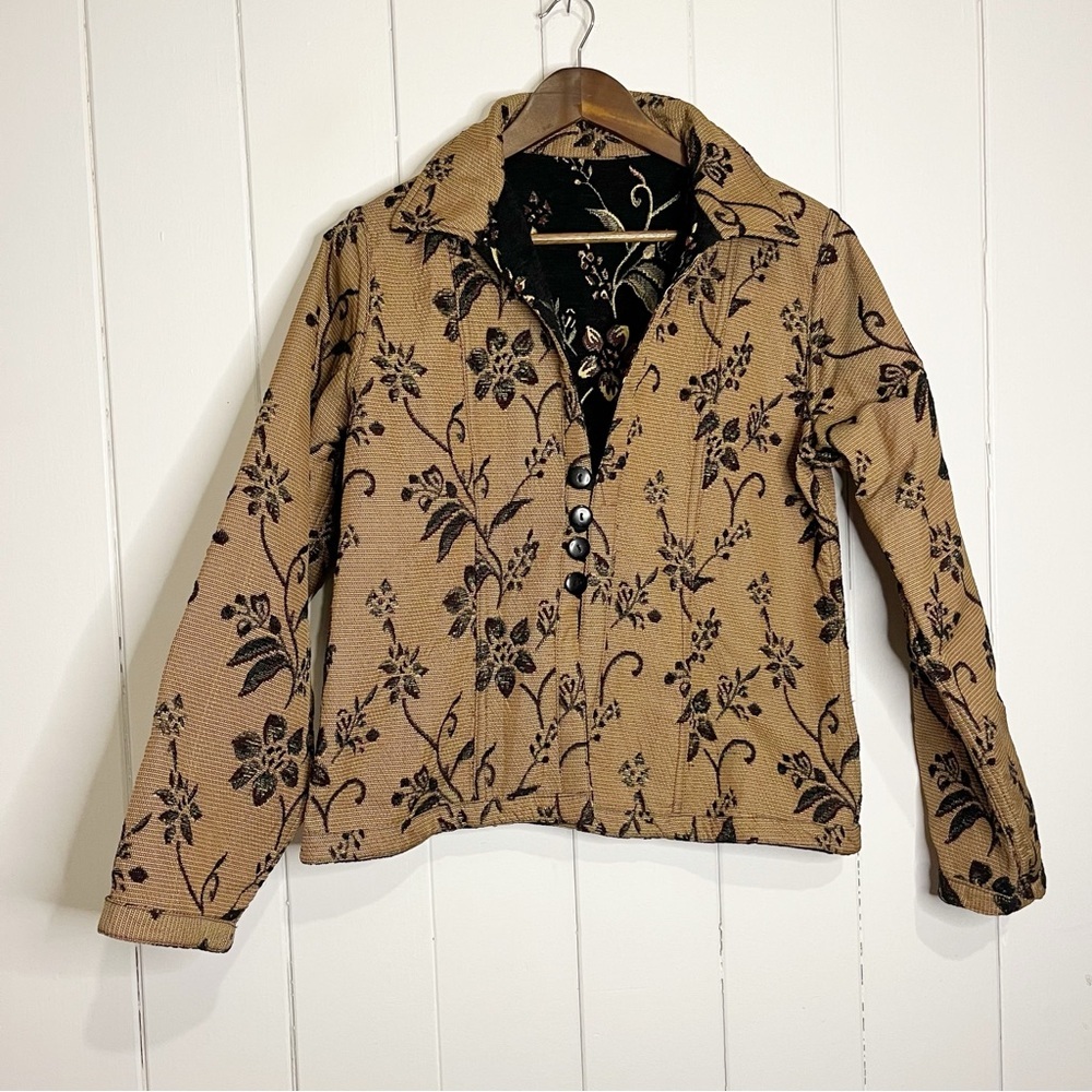 Black and Tan Floral Reversable Coat.
